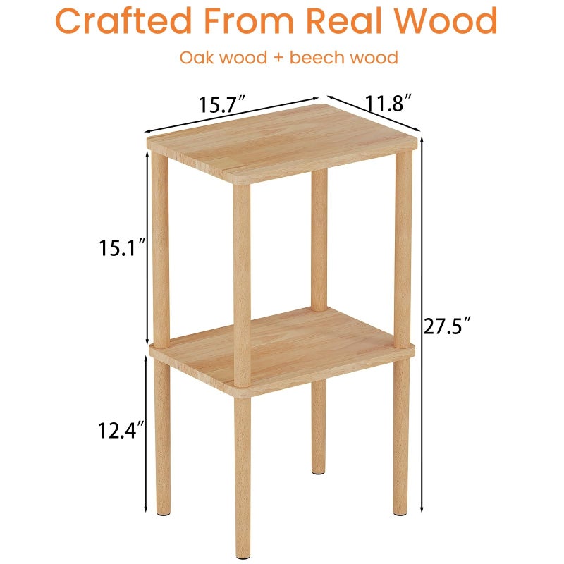 exilot Solid Wood Side Table, 2-Tier Small End Table with Storage Shelf, Tall Nightstand Bedside Table for Bedroom, Living Room, Kids Room & Small Spaces. No-Tool Assembly. - Image 2